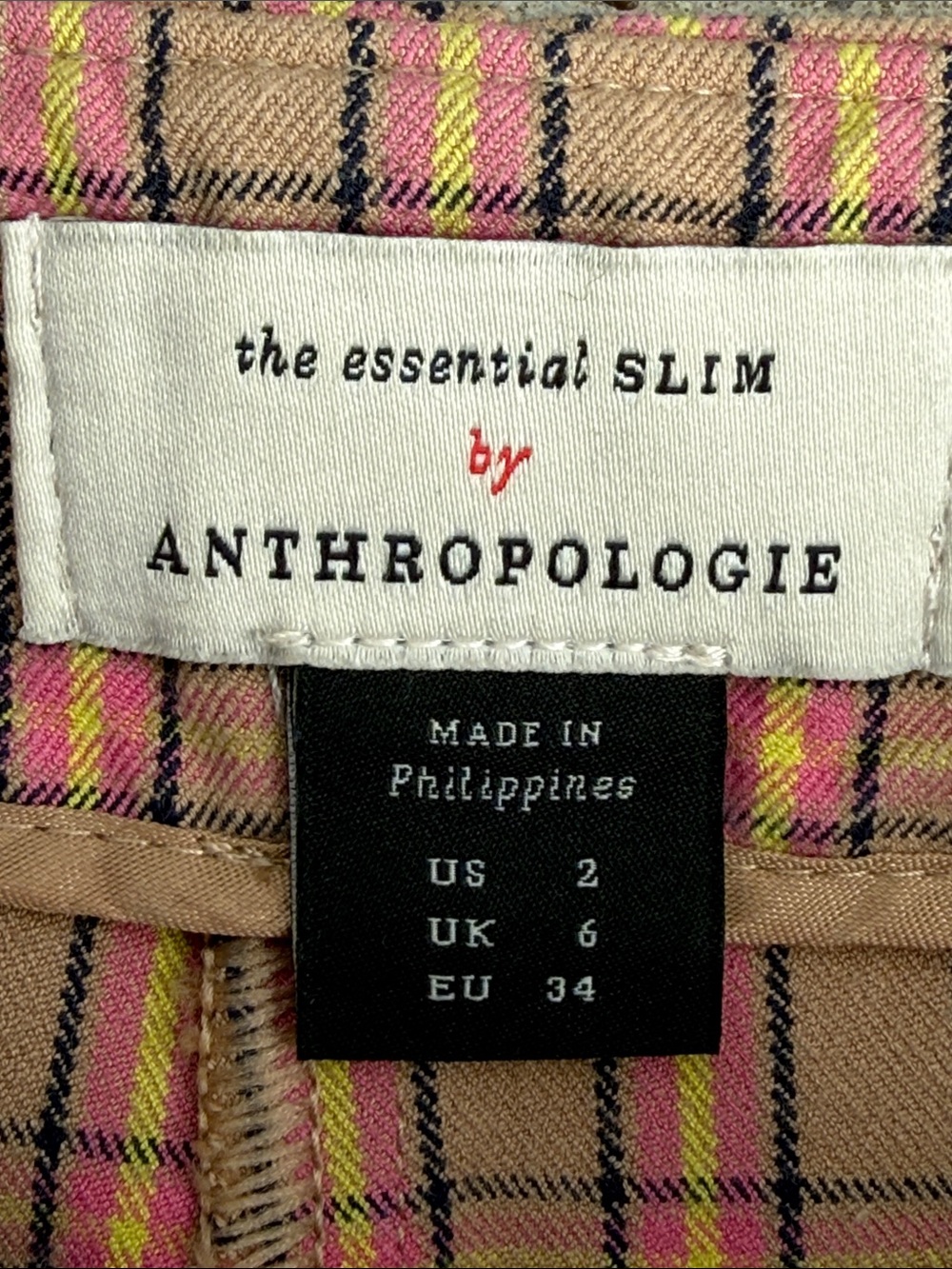 Anthropologie The Essential Pink/Tan Plaid Slim Cropped Pants Size 2 - Picture 3 of 12